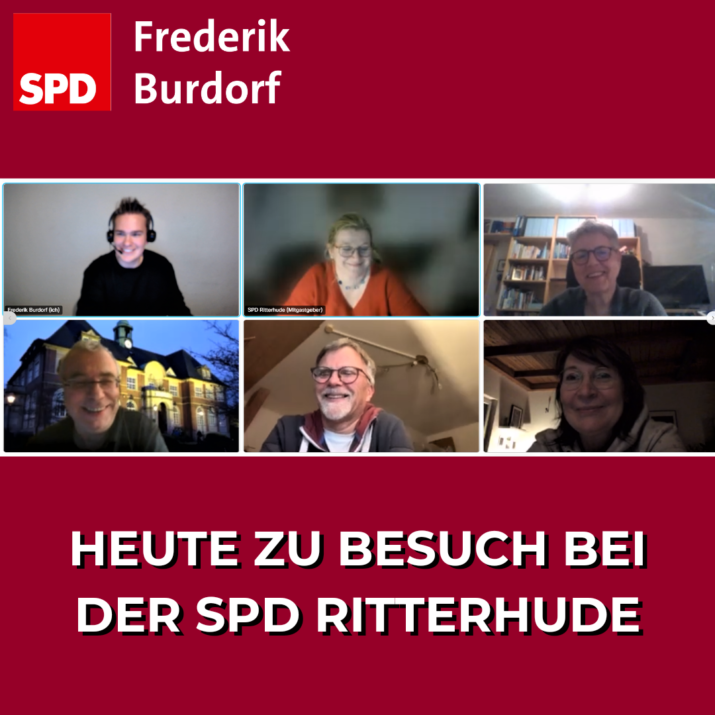 Frederik Burdorf zu Gast bei der SPD Ritterhude. Zu sehen ist ein Gruppenbild der Videokonferenz.